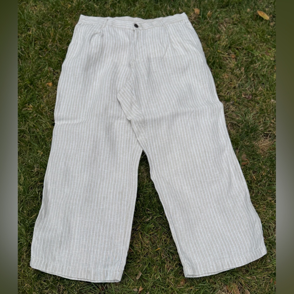Lands' End Light Gray Striped Wide Leg Pants